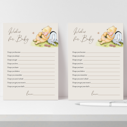 wishes for baby game
baby shower card
wish card game
games baby wishes
winnie the pooh game
game baby shower
pooh printables
classic pooh print
games advice
parental advice game
vintage pooh shower
pooh baby shower
editable template