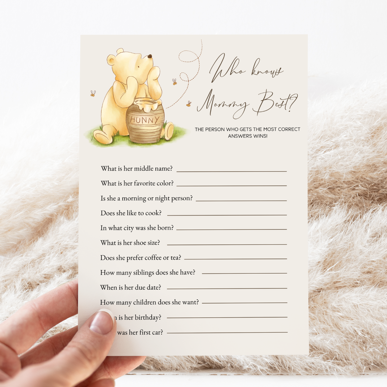 winnie the pooh game
game baby shower
pooh printables
classic pooh print
vintage pooh shower
pooh baby shower
editable template
who knows mommy
who know mommy best
who knows mom game
guessing shower game
guess who game
mom guessing game