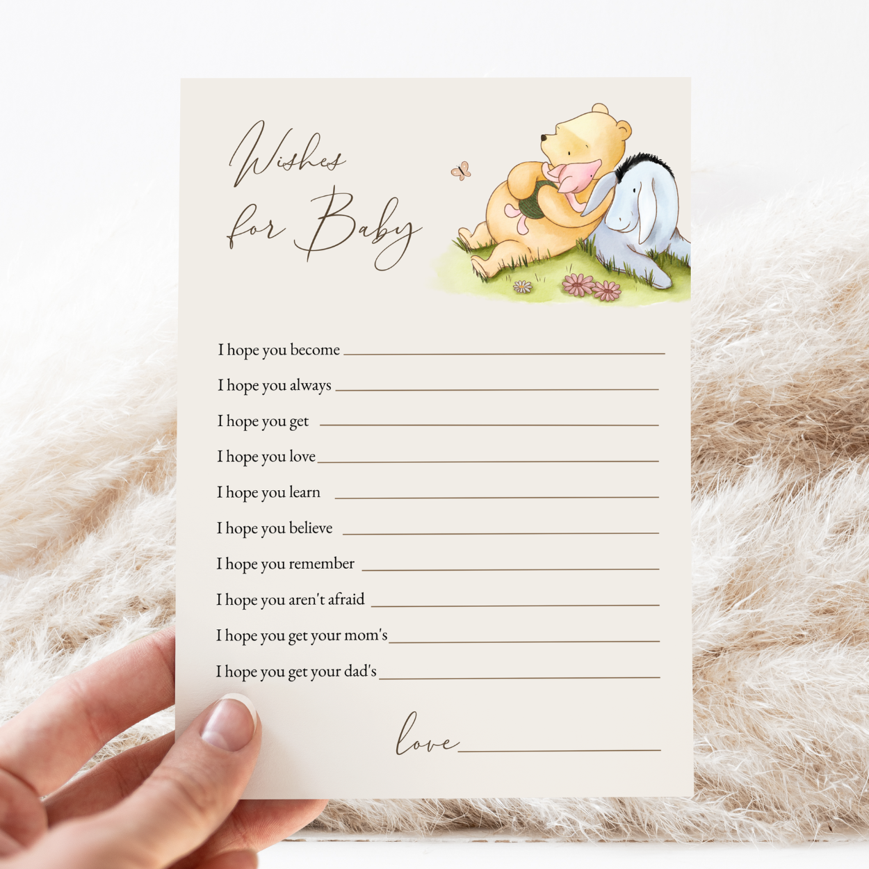 wishes for baby game
baby shower card
wish card game
games baby wishes
winnie the pooh game
game baby shower
pooh printables
classic pooh print
games advice
parental advice game
vintage pooh shower
pooh baby shower
editable template