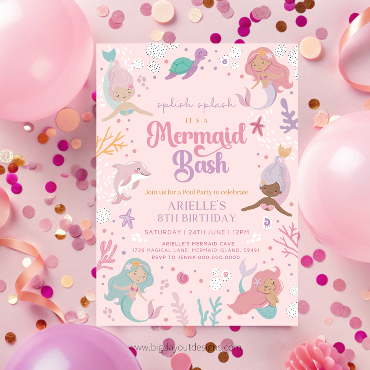 Mermaid Swim Birthday Party Invitation