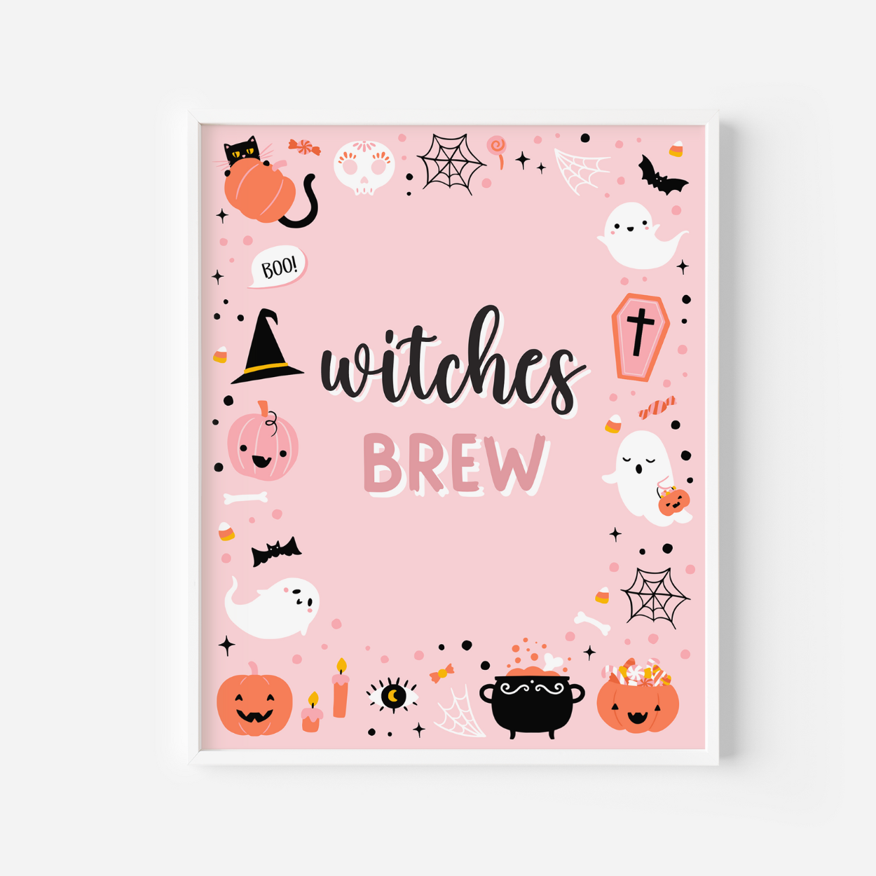 Pink Ghost Halloween Witches Brew Sign