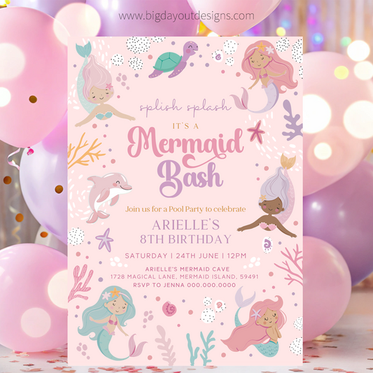 Mermaid Swim Birthday Party Invitation