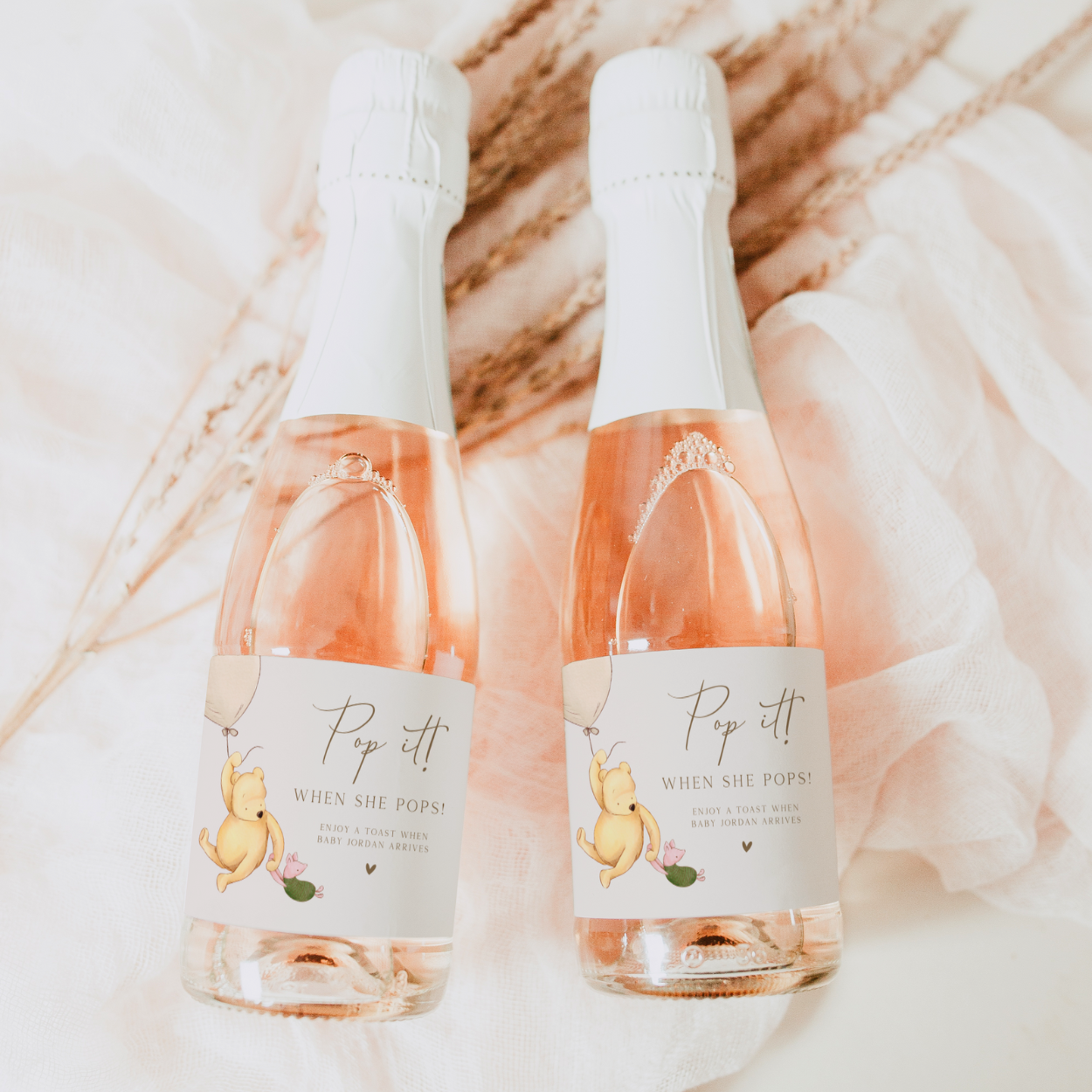 baby shower favors
pop it when she pops
winnie pooh favor
pop the bubbly baby
baby shower brunch
baby shower wine
bubbly babies
mini champagne label
baby sprinkle favor
ready to pop
shower champagne
custom label bottle
vintage pooh shower