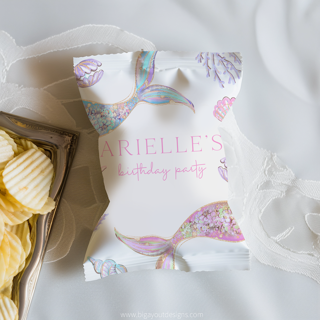 Pastel girl mermaid party favor chip bag