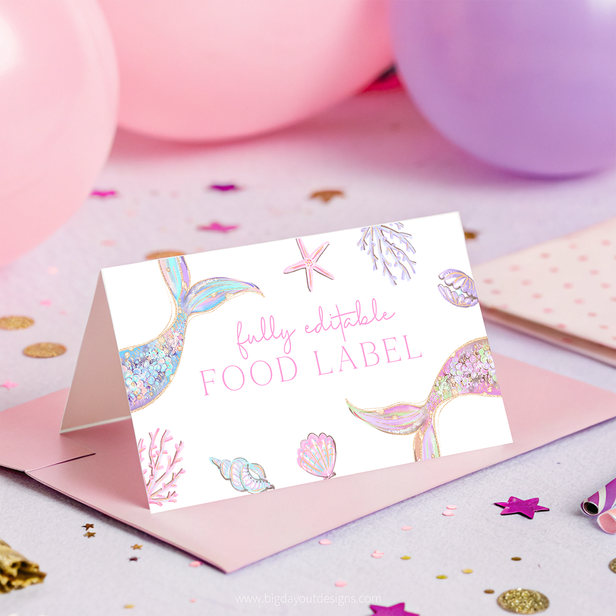Custom mermaid place cards for birthday party
