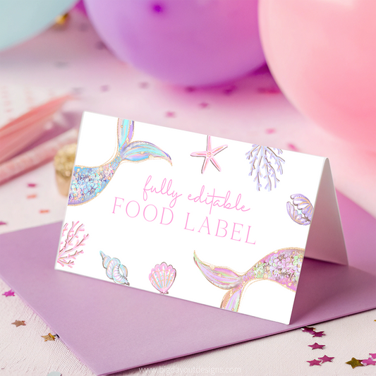 Mermaid tail theme buffet tent cards DIY printable