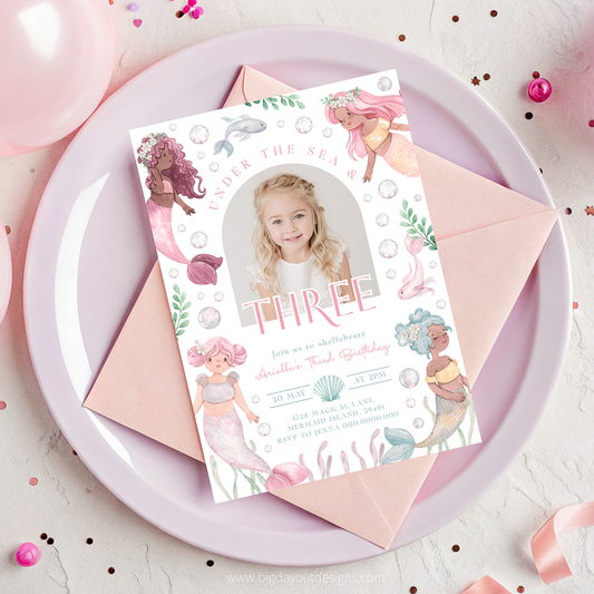 Mermaid 3rd Birthday Invite