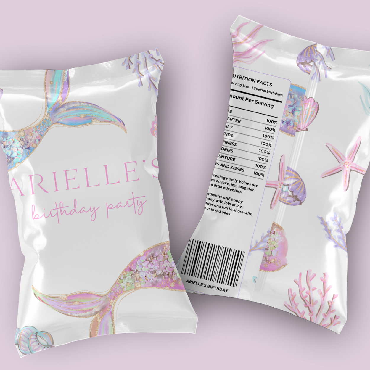 DIY printable mermaid birthday party snack bag