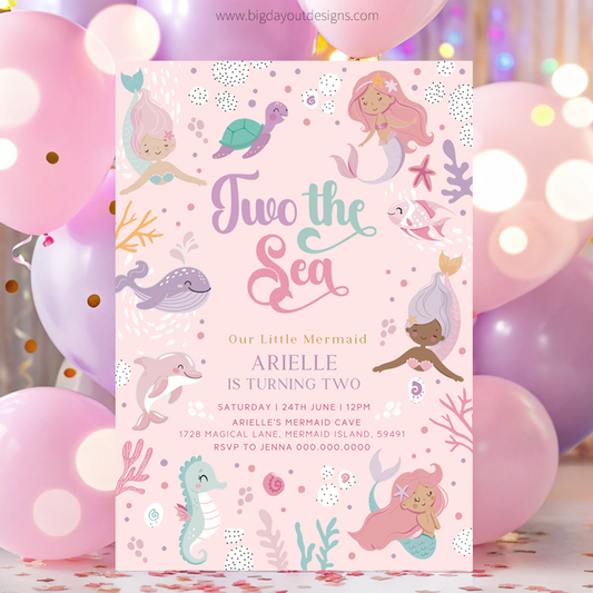 Mermaid 2nd Birthday Invite