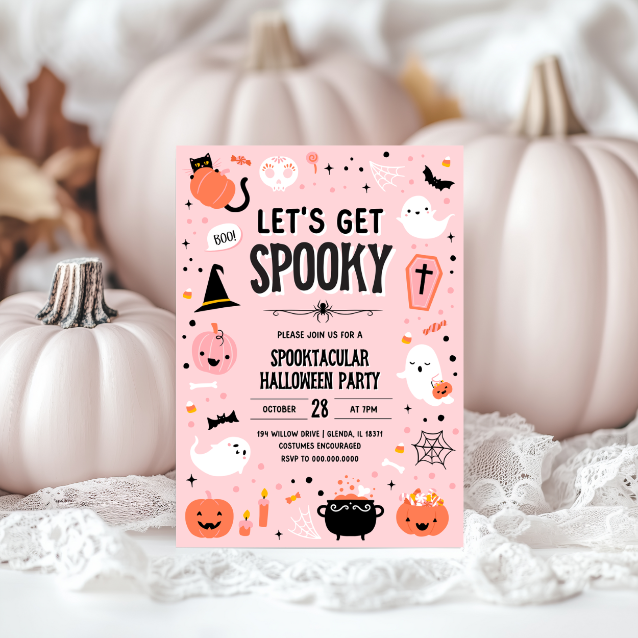 Pink Ghost Halloween Invitation