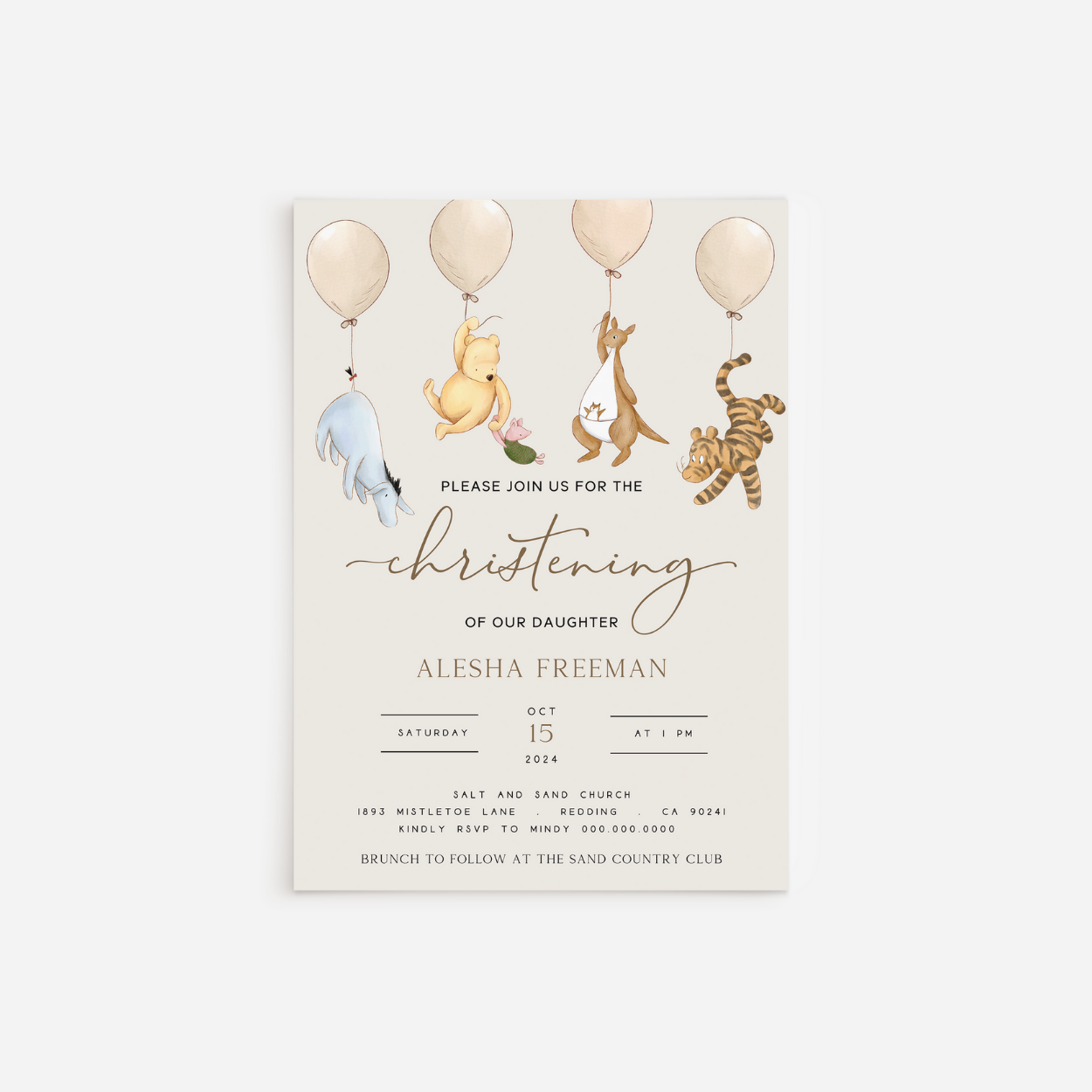 Winnie the Pooh Baptism Invitation