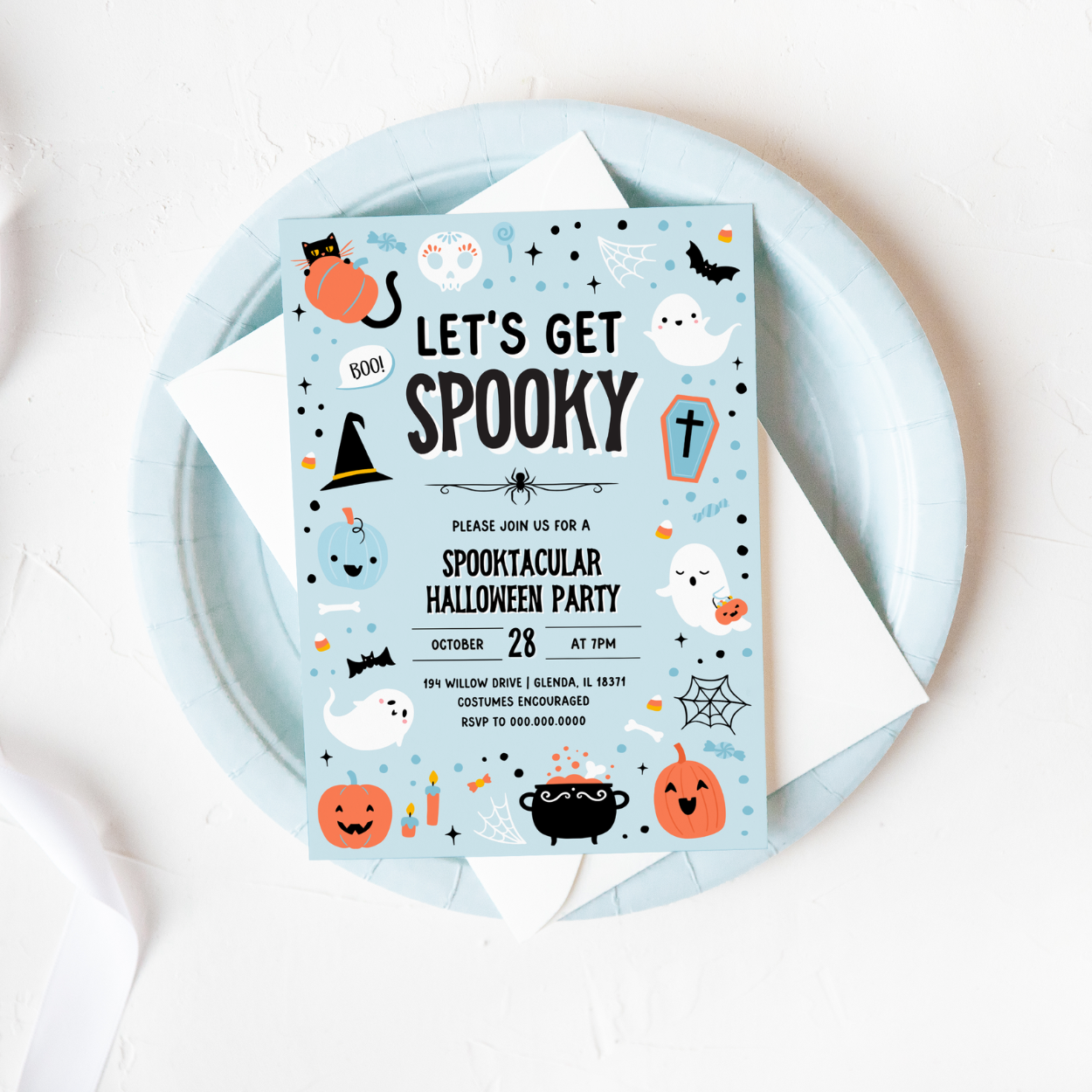 Blue Ghost Halloween Invitation
