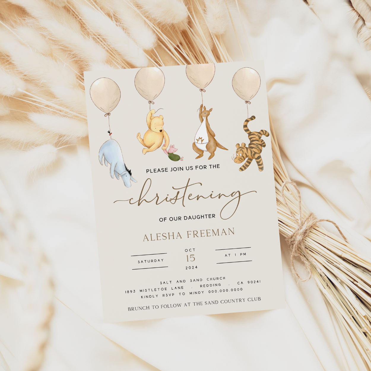 winnie the pooh christening invitation