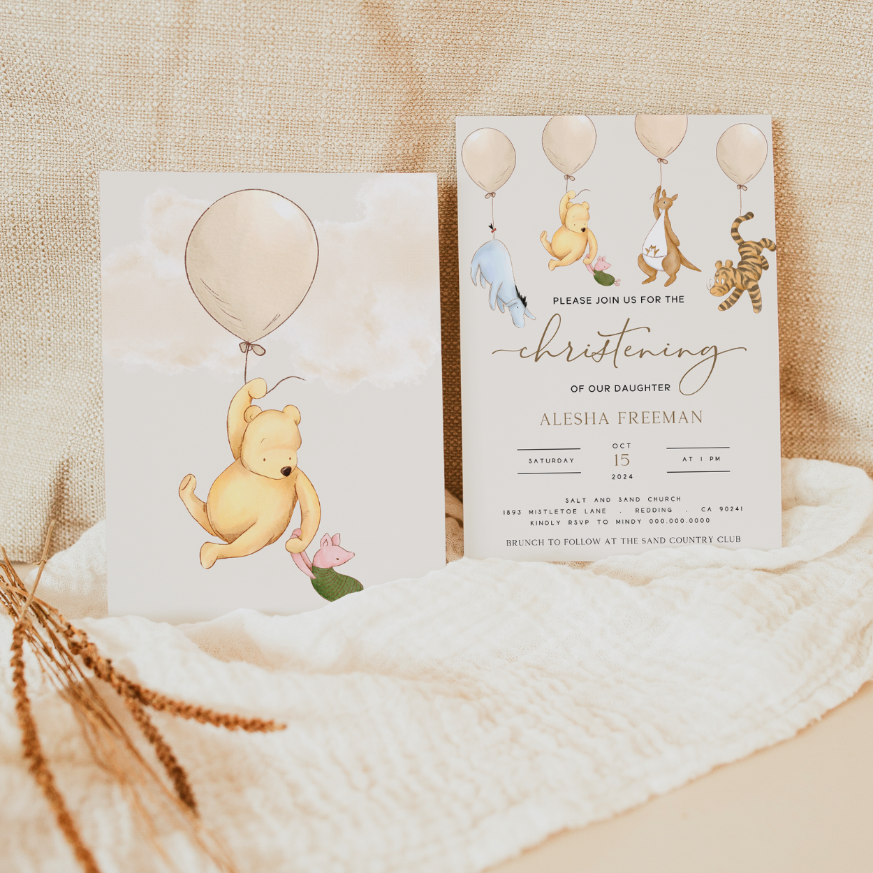 winnie the pooh christening invitation