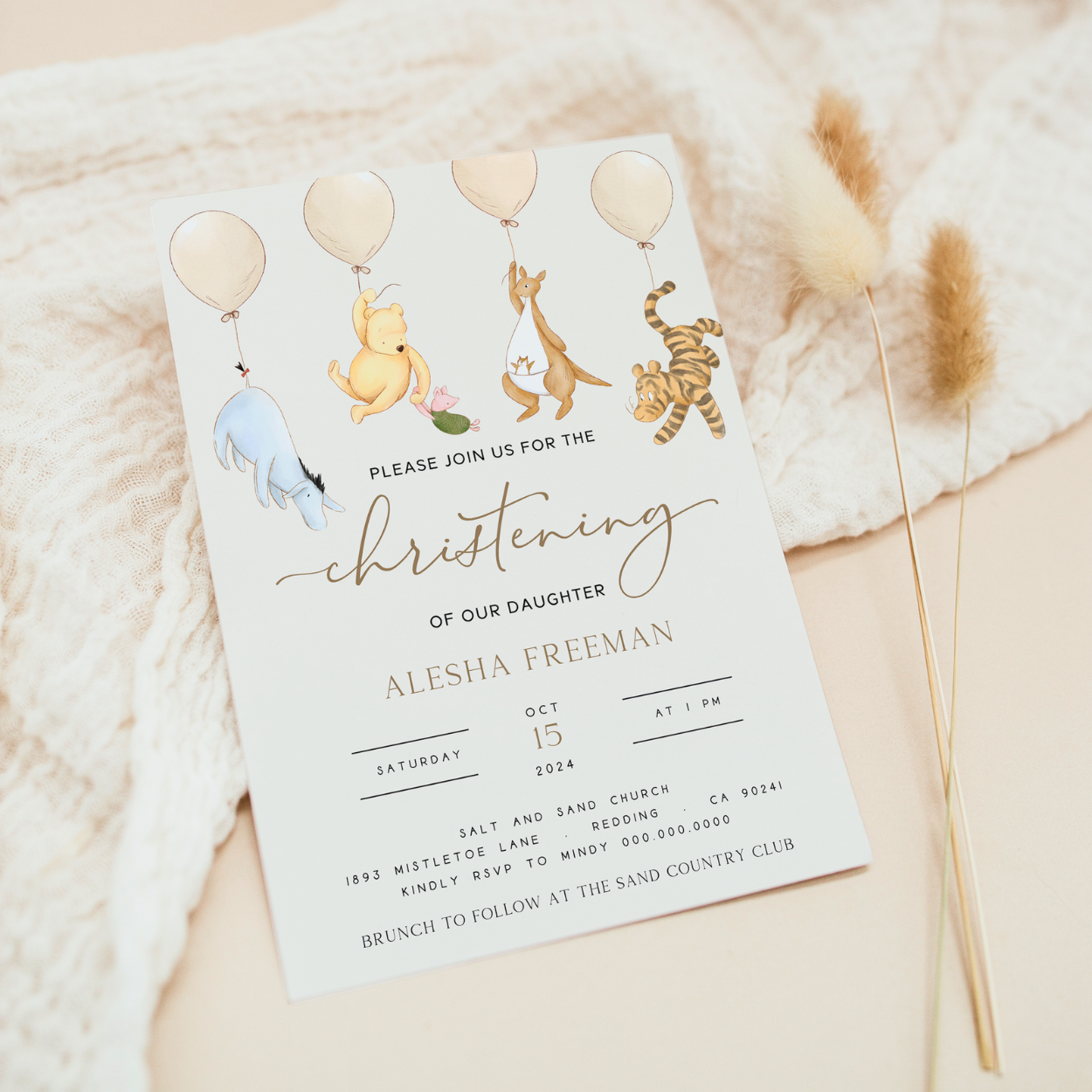 winnie the pooh christening invitation