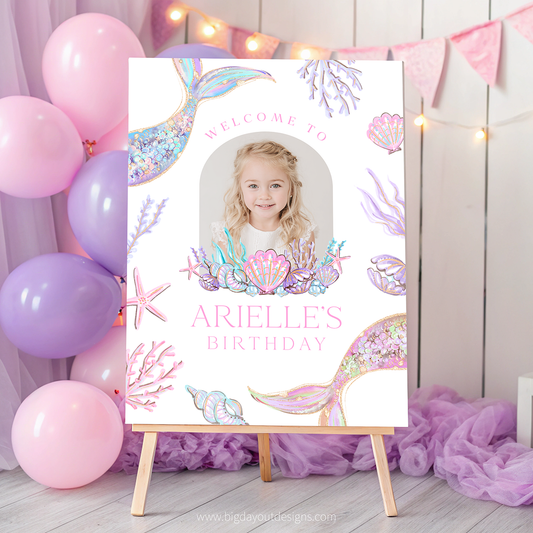 Mermaid tail theme entrance sign for girls birthday party