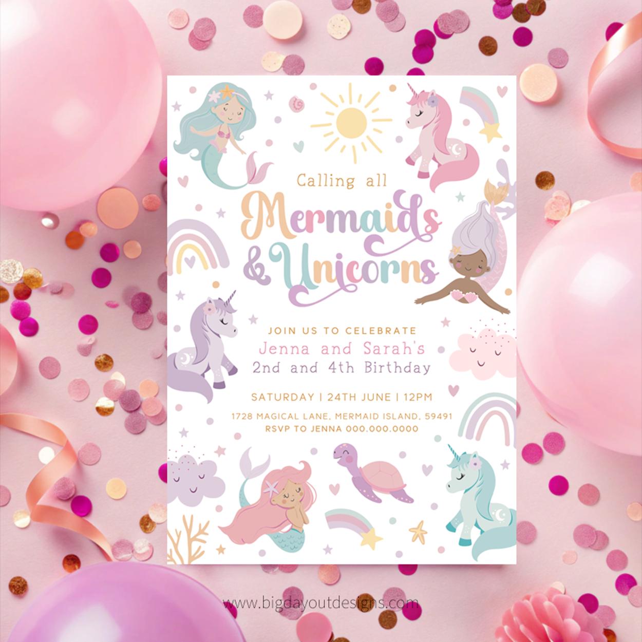 Mermaid Unicorn Party Invitation