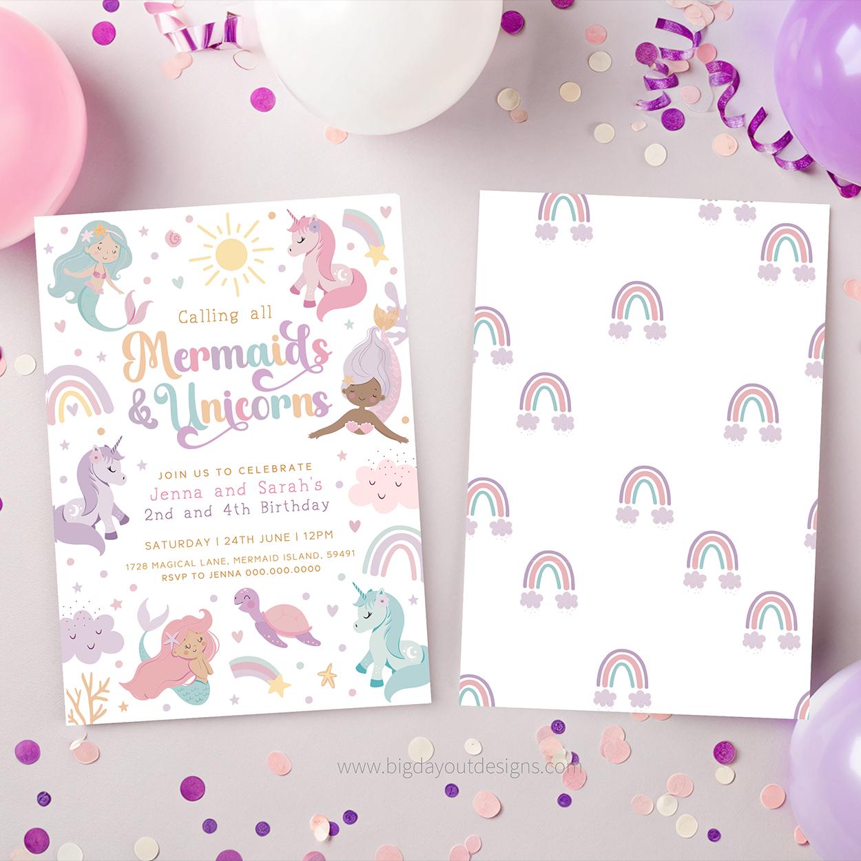 Mermaid Unicorn Party Invitation
