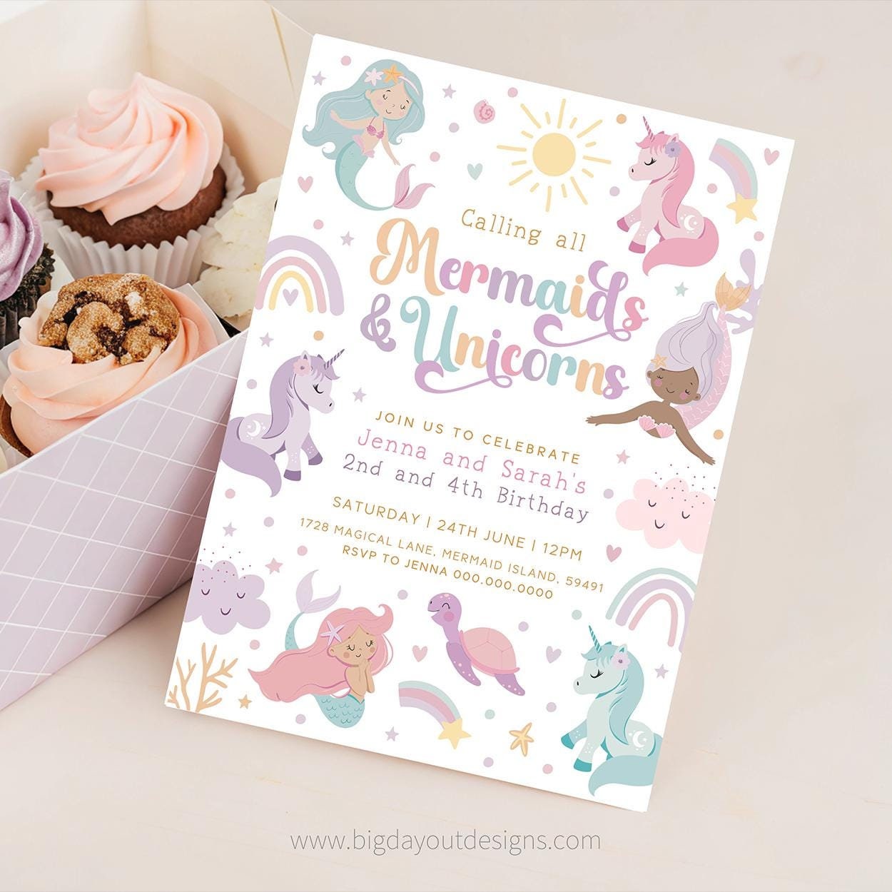 Mermaid Unicorn Party Invitation