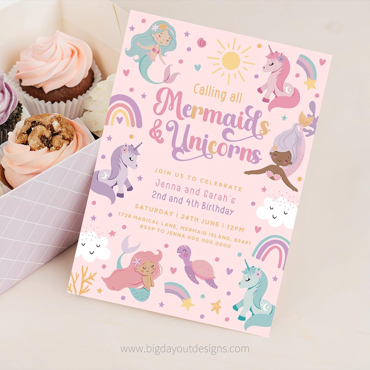 Cute pastel under the sea party invite for girls