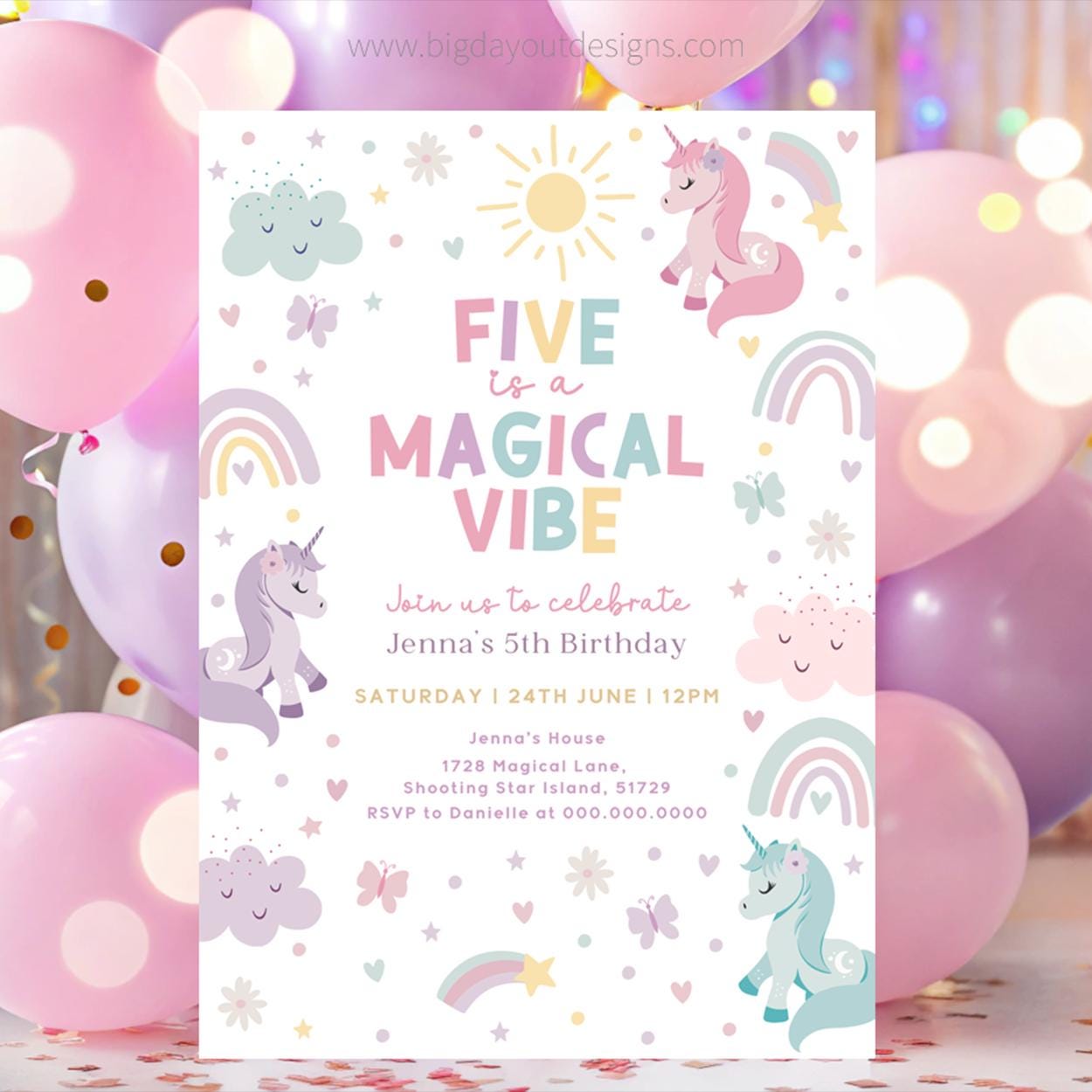 Unicorn Rainbow Birthday Invitation