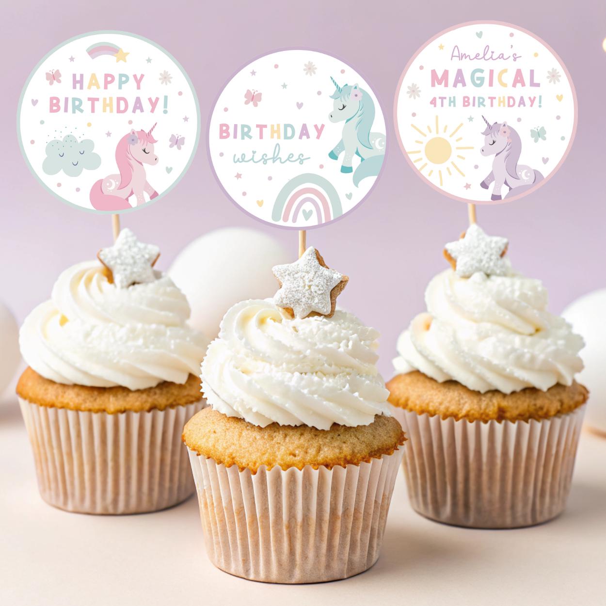 Printable unicorn cupcake topper for 1st to 6th birthday