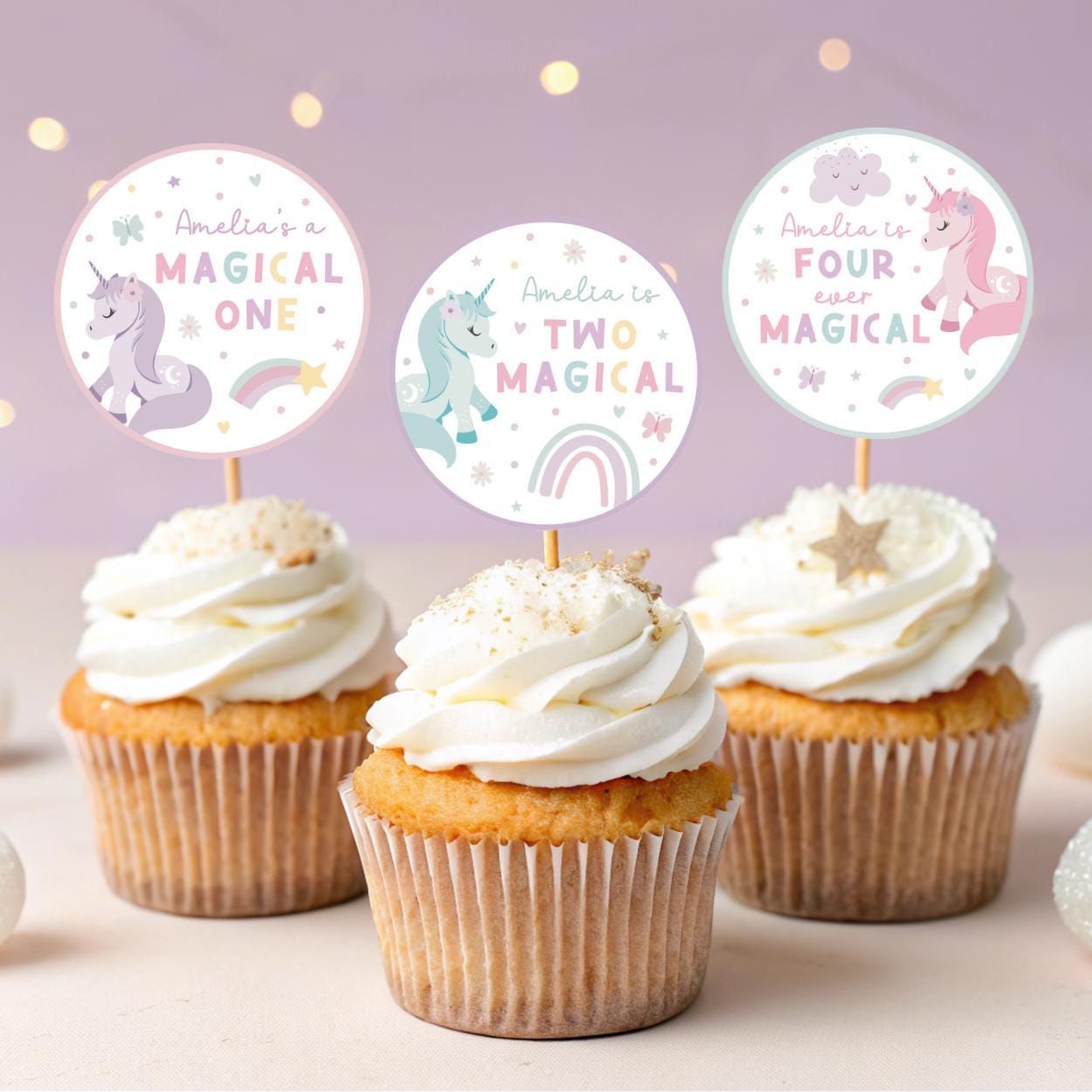 Unicorn party supplies digital cupcake toppers