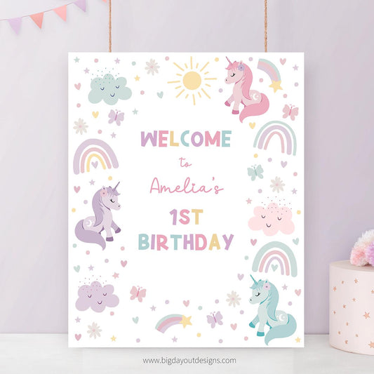 Editable unicorn birthday decor girls