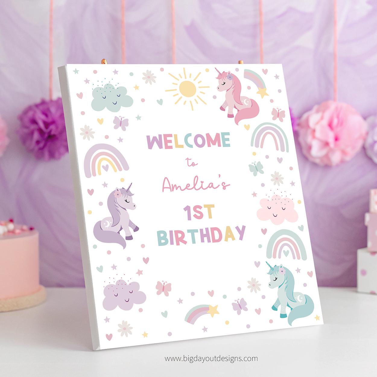 Unicorn party welcome sign pastel