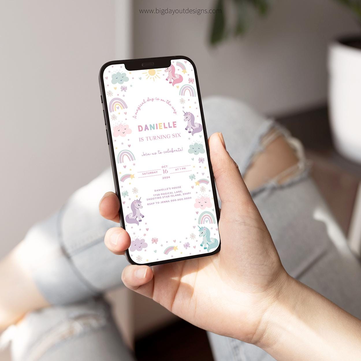 Digital unicorn party invite template