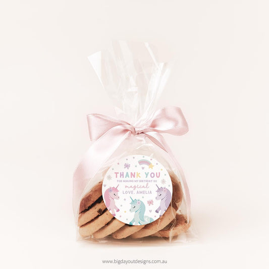 Editable unicorn thank you labels rainbow design