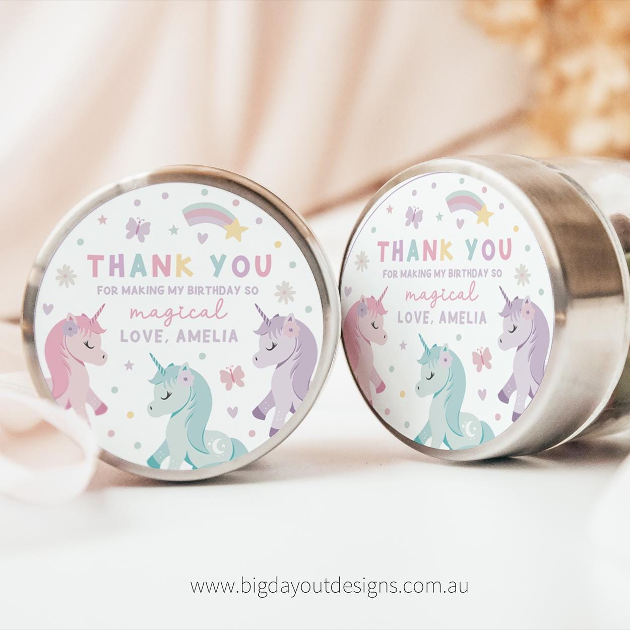 Magical rainbow unicorn thank you sticker tags