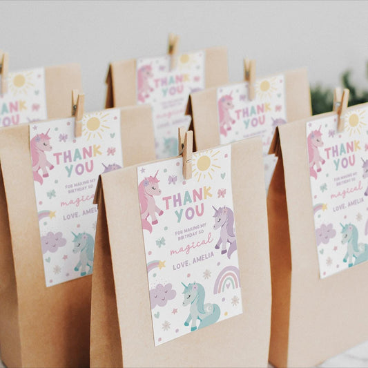Printable unicorn thank you labels for kids party