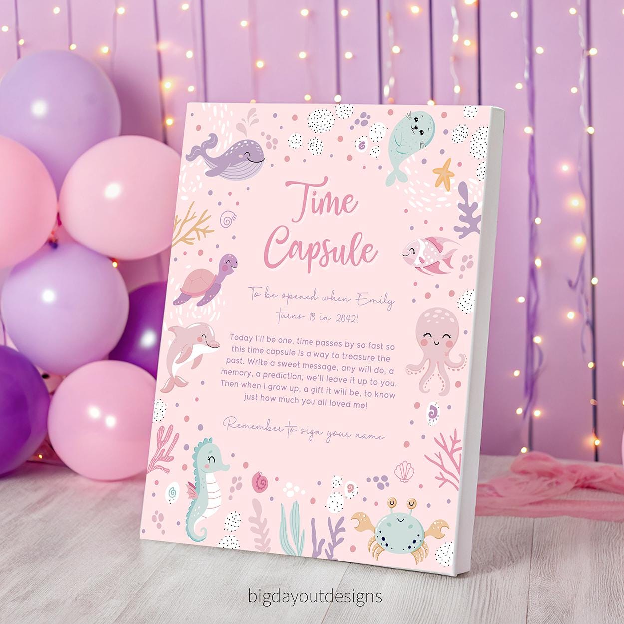 Printable first birthday under the sea keepsake sign"