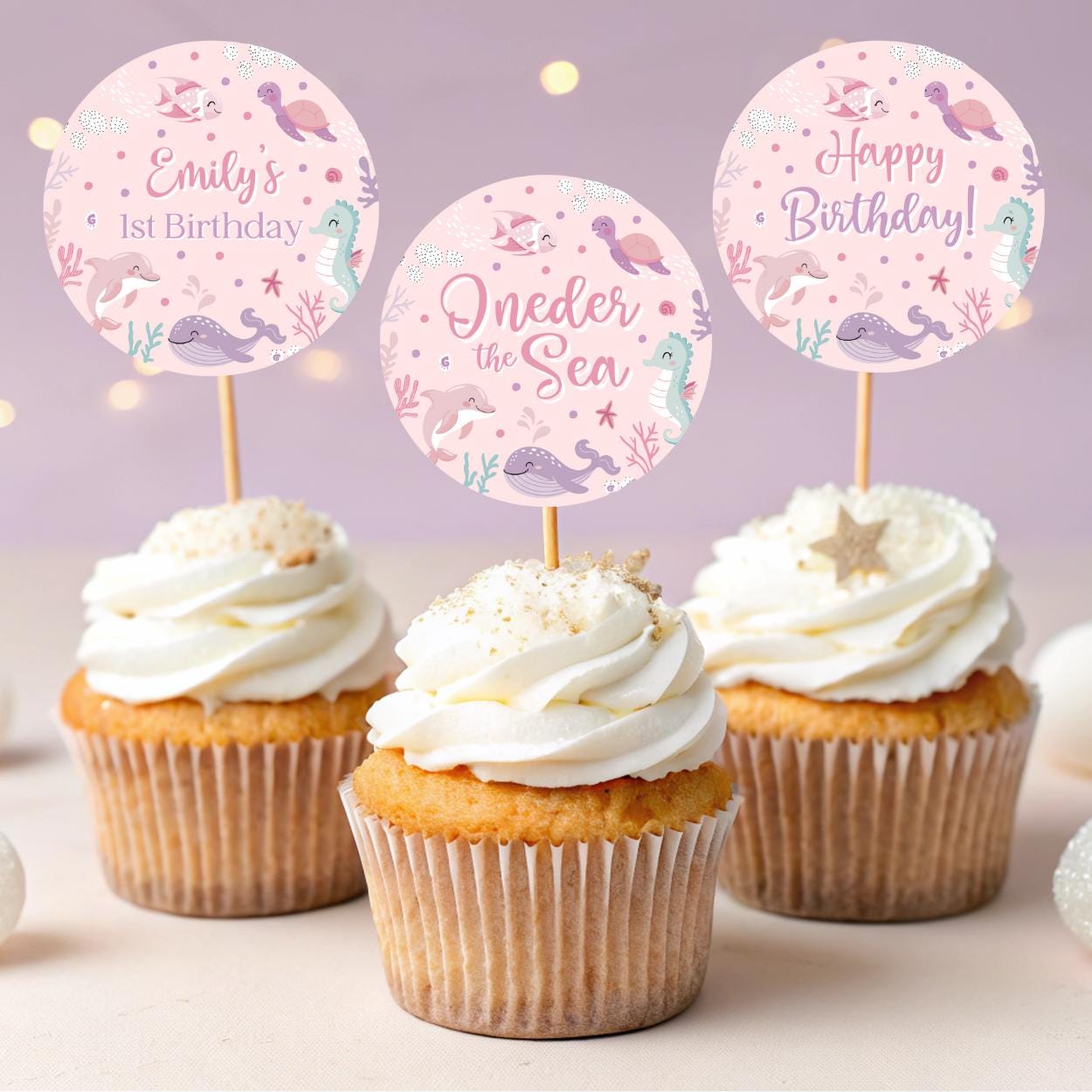 Printable Oneder the Sea cupcake toppers for 1st birthday