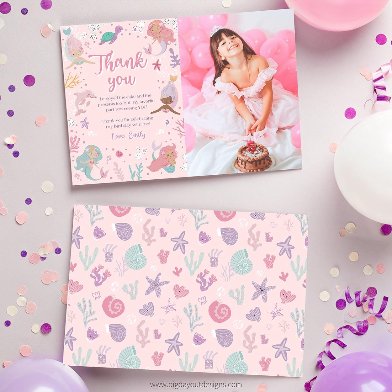 Underwater-themed birthday card with a photo of a child and decorative elements on a colorful background.