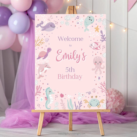 Editable 5th birthday ocean theme decoration