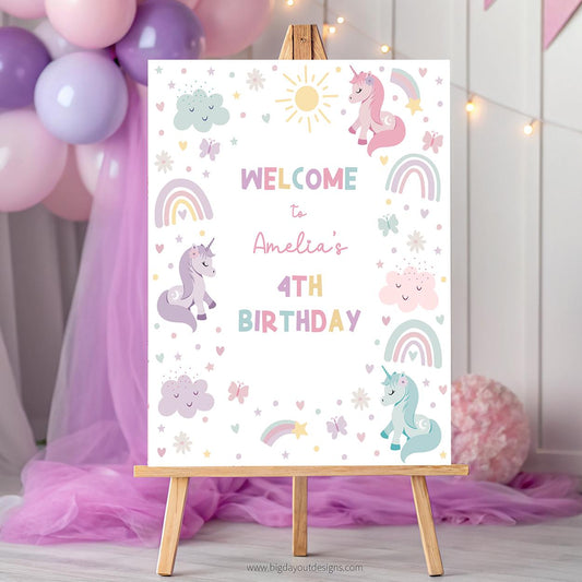 Editable unicorn party welcome sign for girls