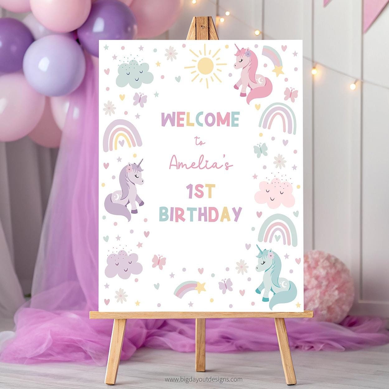 Unicorn party welcome sign pastel