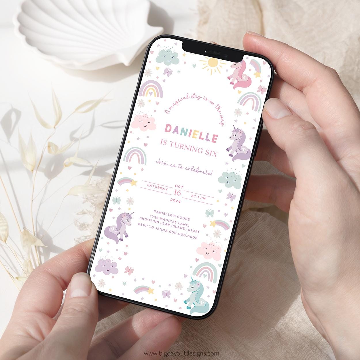 Magical unicorn animated mobile video invitation