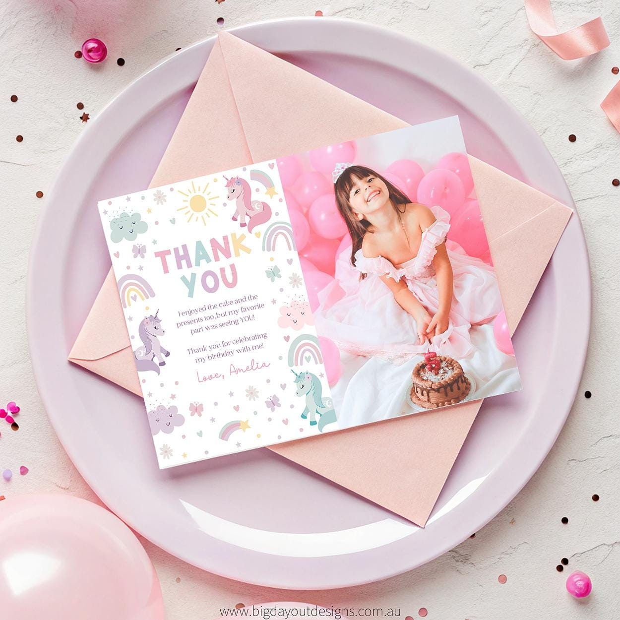 Unicorn thank you note pastel rainbow design