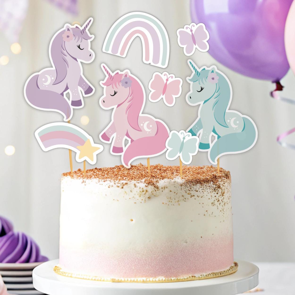 Printable unicorn cake topper digital download