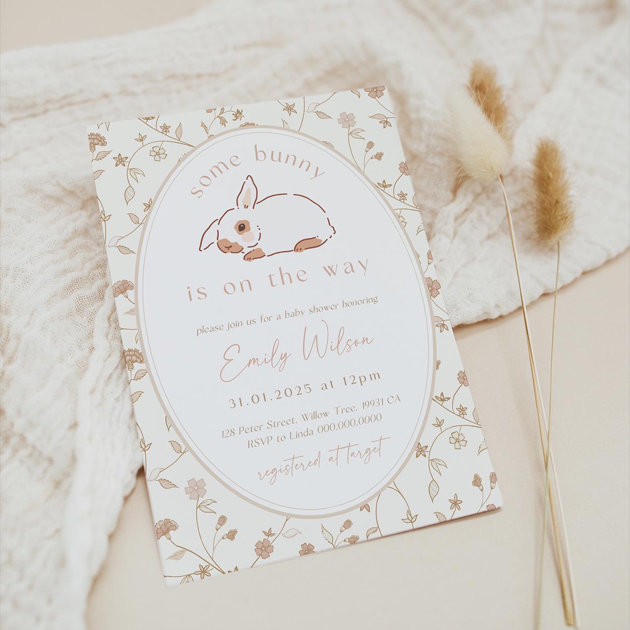 Printable bunny invite for girl or boy baby shower party