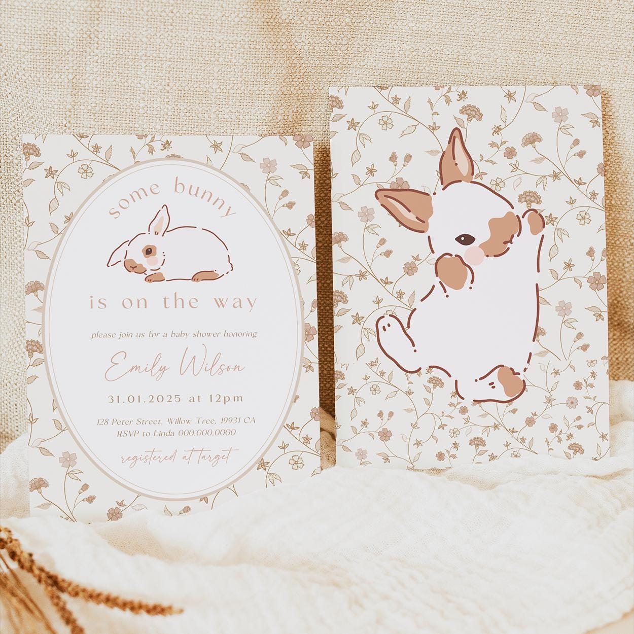 Gender neutral Easter bunny baby shower printable card