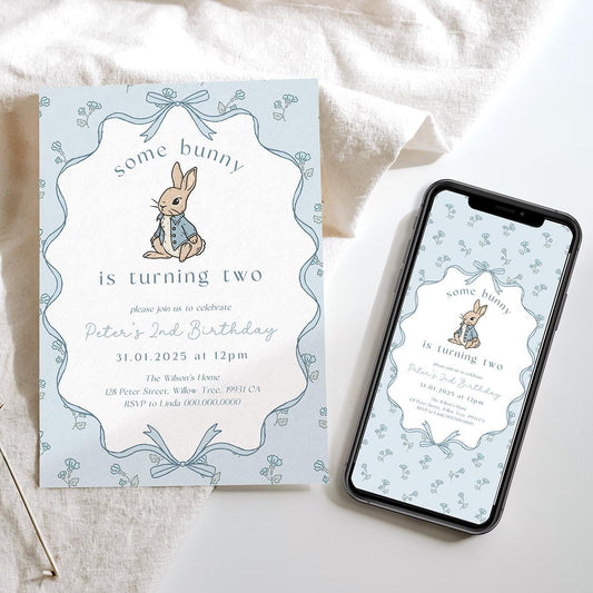 Editable some bunny is turning two printable invite