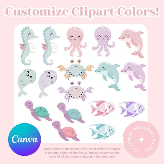 Ocean creatures cupcake toppers for girl’s first birthday