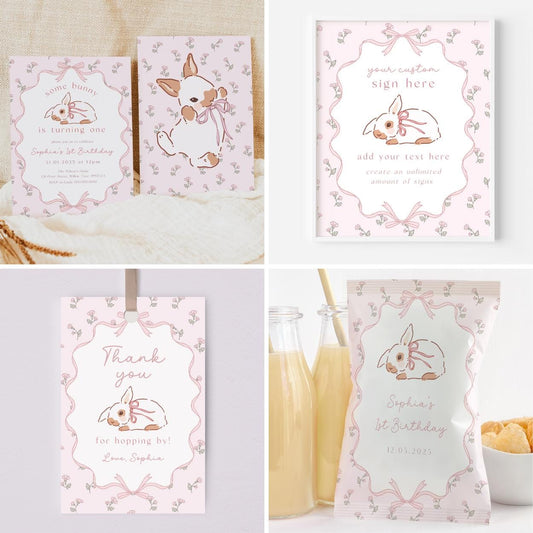 Vintage rabbit first birthday printable decor