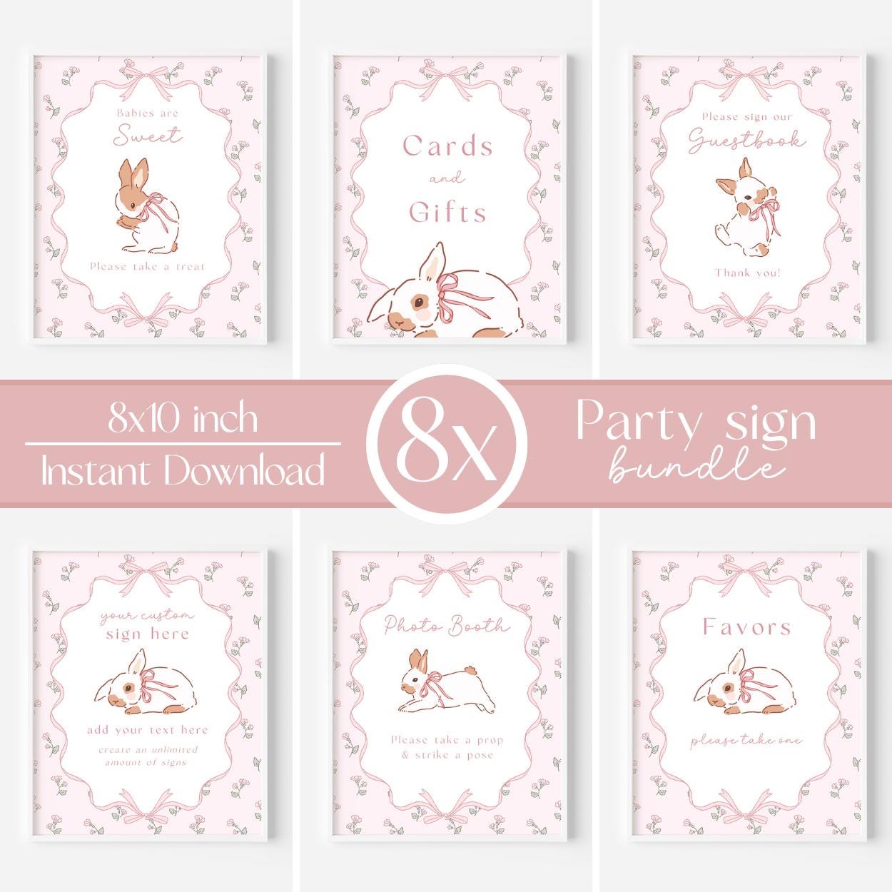 Pink Easter bunny birthday party printables downloads