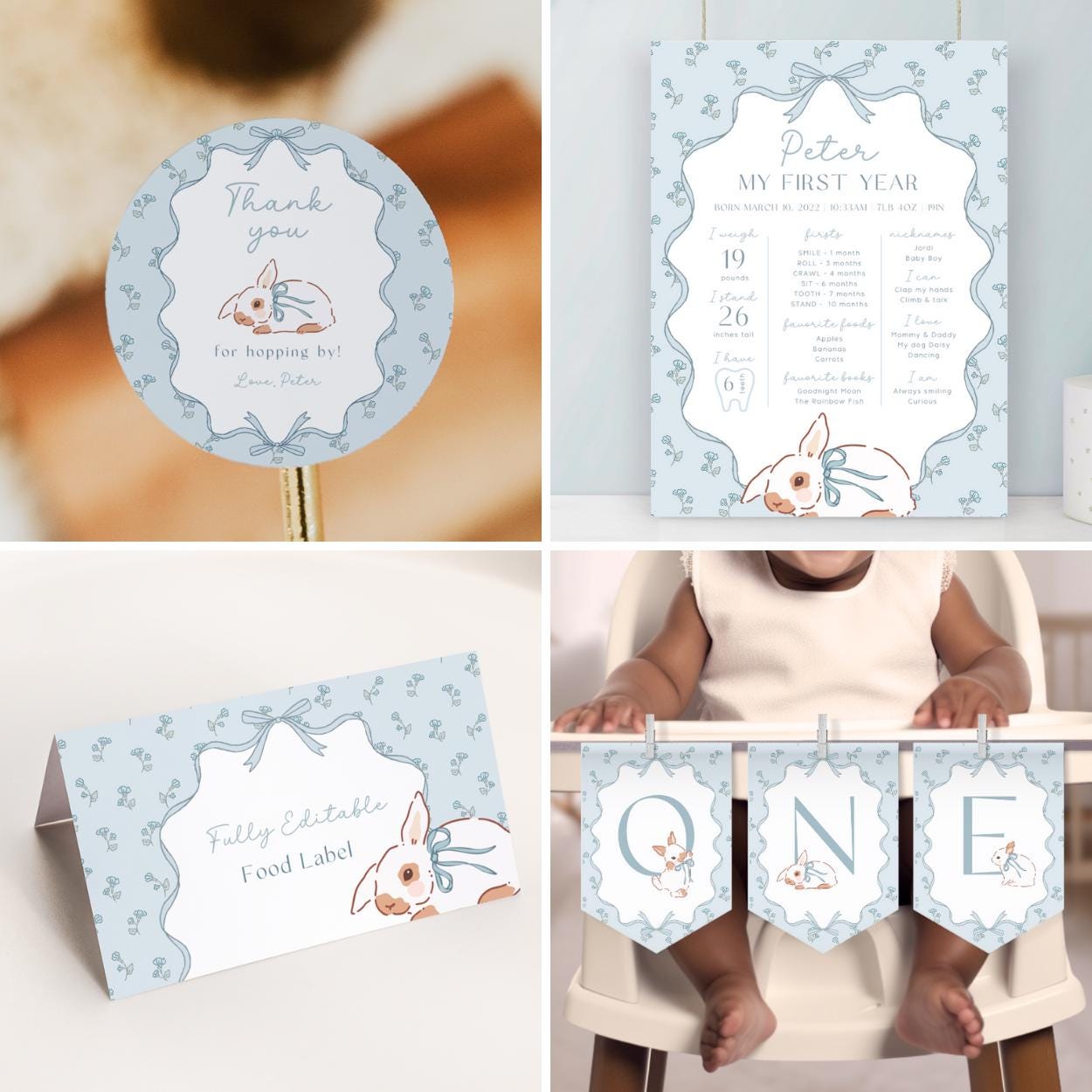 Floral Bunny Birthday Party Sign – Printable Template
