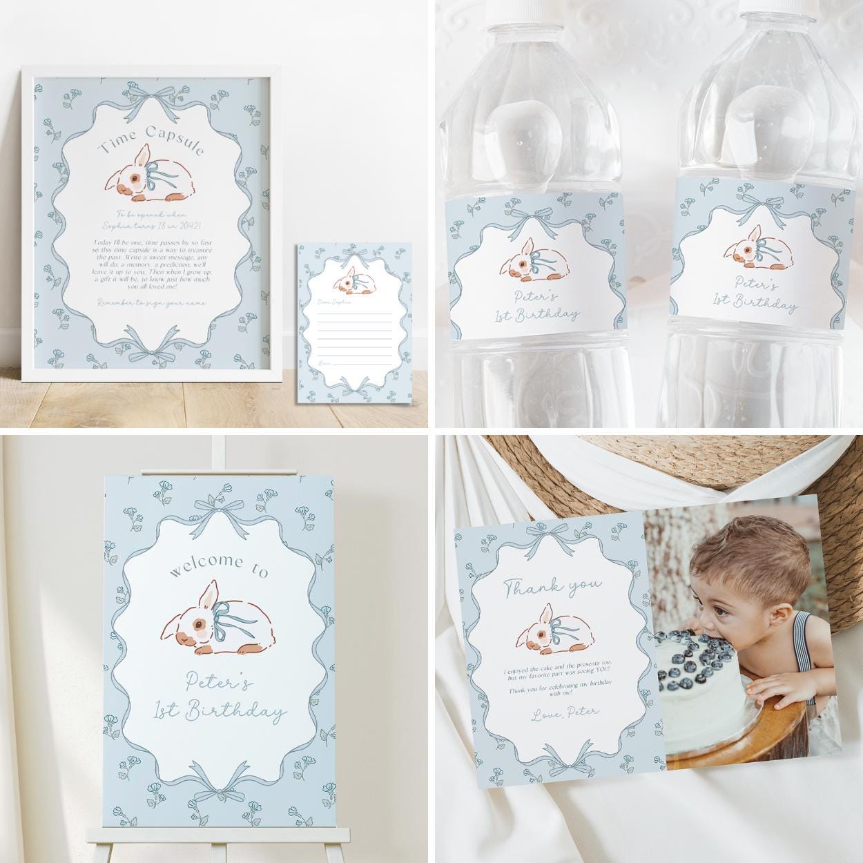 Boy’s 1st Birthday Bunny Decor Bundle – Digital Download